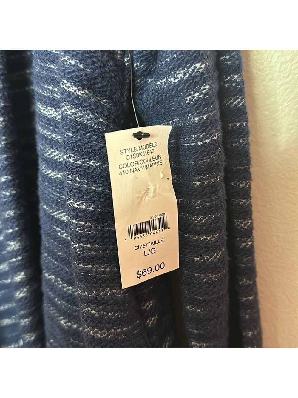 Lord & Taylor Waterfall Relaxed Fit Striped Navy Blue Open Front Cardigan - Picture 6 of 9